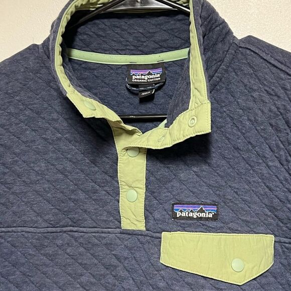 Patagonia Snap T Quilted Pullover Navy/ Green Womens Sz M - Picture 5 of 6